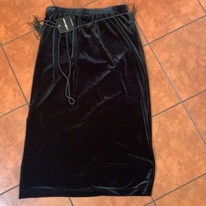 Black Velvet Long Skirt Sag Harbor w Belt Vintage NWT Holiday Christmas